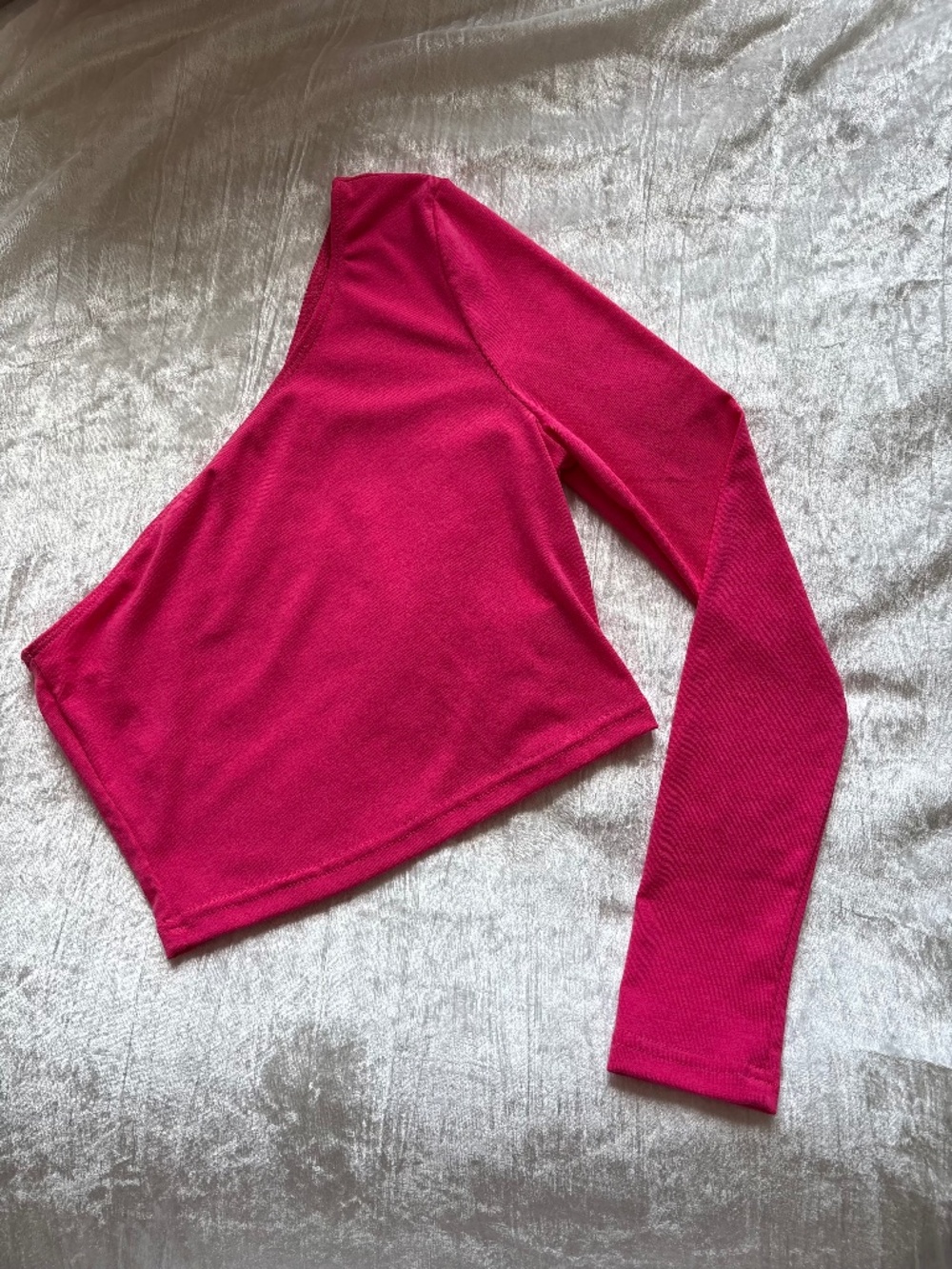 SHEIN Hot Pink Asymmetric One Shoulder Long Sleeve Crop Top Size S